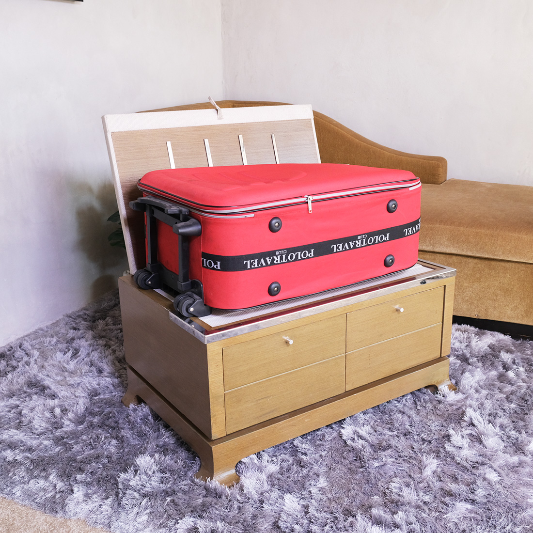 酒店行李架，木质行李柜，2 个抽屉