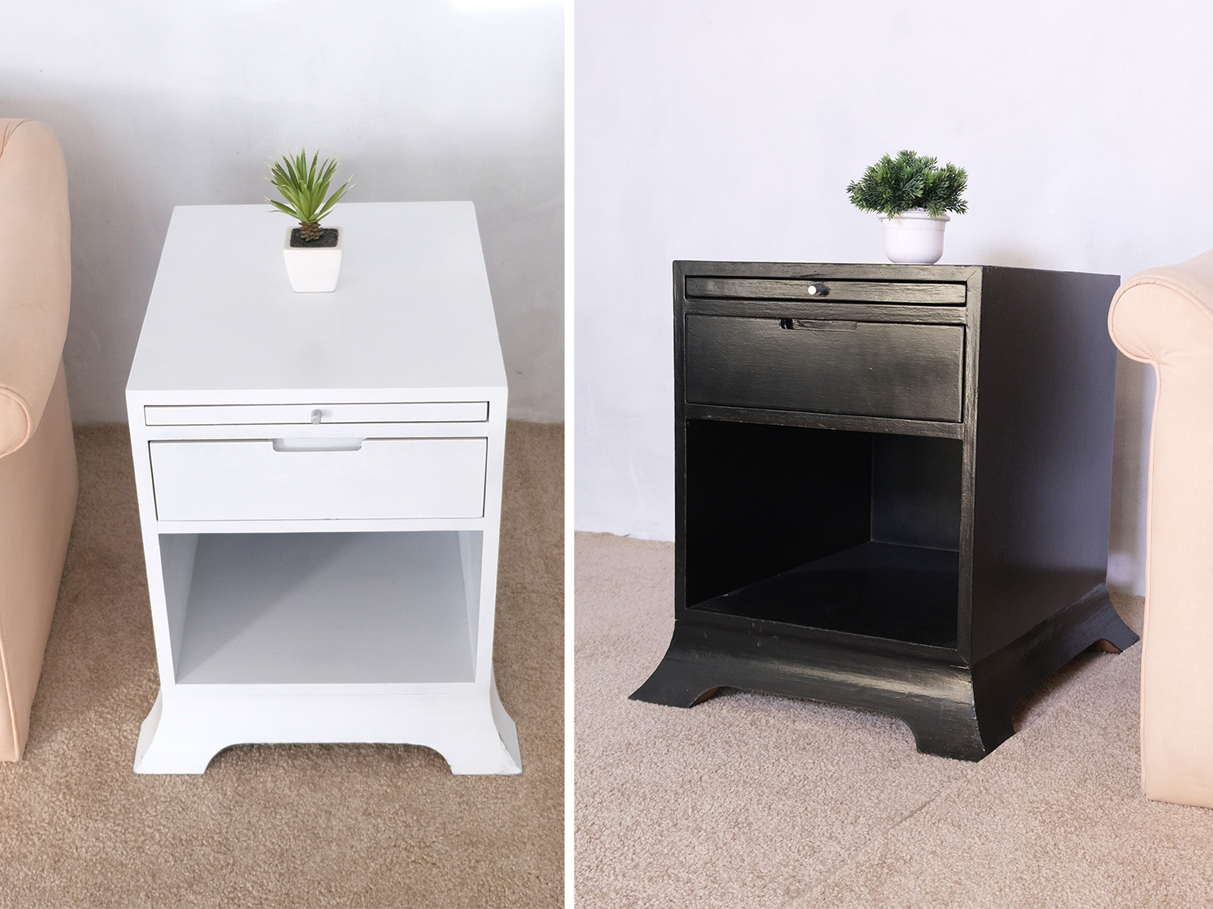 Bedside table, wooden frame, 1 drawer, bedside cabinet, wooden frame, 1 drawer (exterior painted white and black)_UV39KYHJI5
