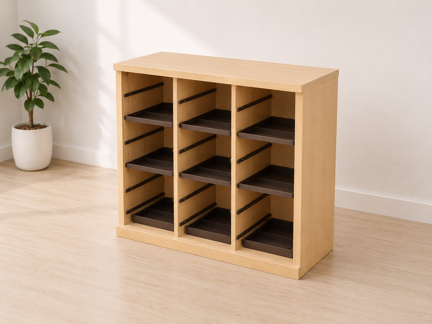Wooden shelving unit with tray, brown color._88EKPPZP7E