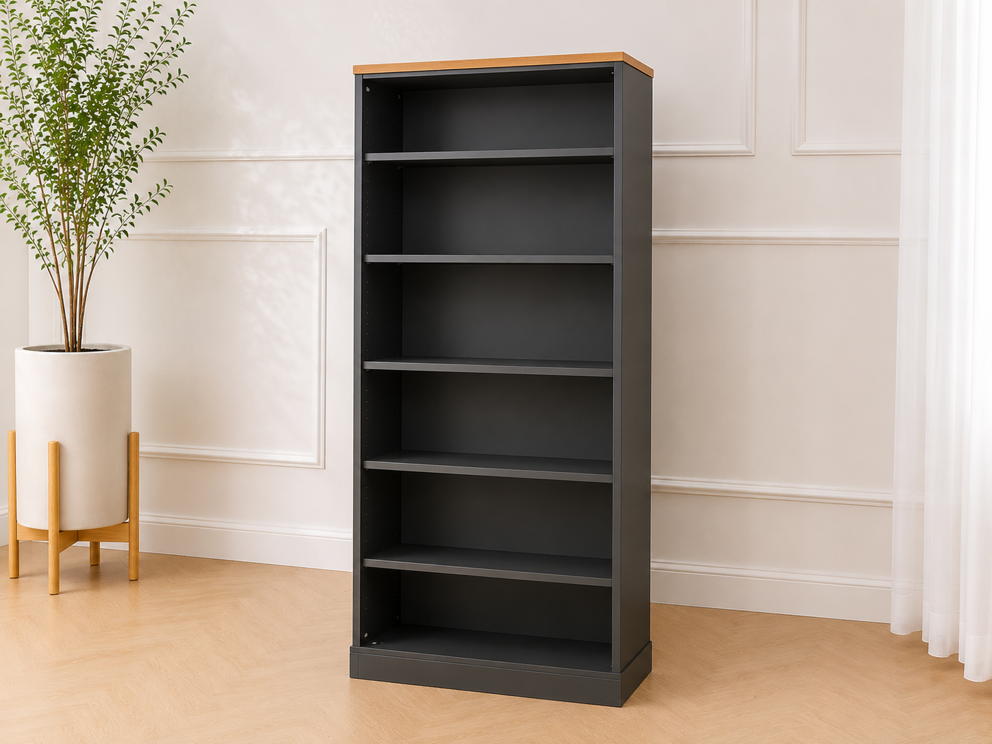 Black 6-Compartment Steel Bookshelf_0W7QA0LHVS