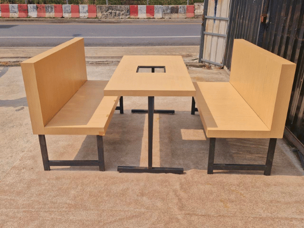 Set of 4 wooden tables and chairs, steel legs, black