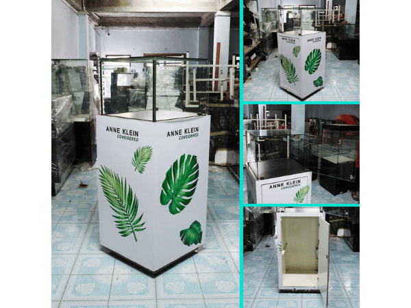 Jewelry cabinet, glass product display cabinet, tall, white, glass door opens *no key