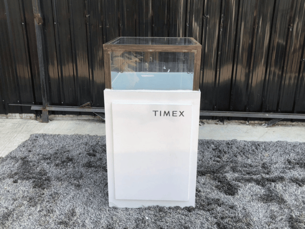 Jewelry cabinet, glass cabinet to display products square shape Drawer style glass door, white wooden base