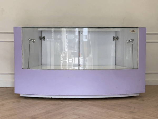 Jewelry cabinet, glass product display cabinet, long curve shape, purple