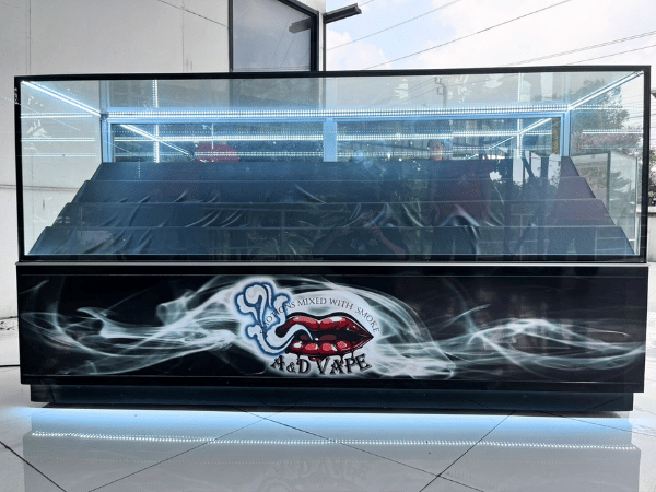 ตู้จิวเวลรี่ ตู้กระจกโชว์สินค้า ตู้โชว์โทรศัพท์ ประตูกระจกแบบสไลด์ สีดำ (2)