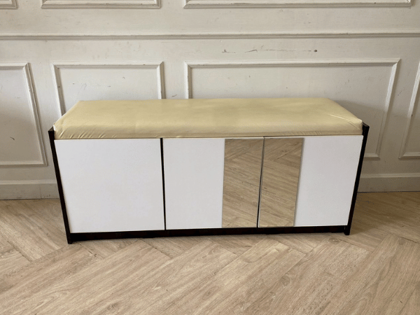3-door shoe cabinet with seat cushion, mirror top, modern style
