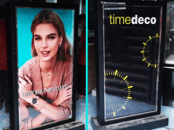 灯箱、产品广告牌、黑色、木底座（带轮）