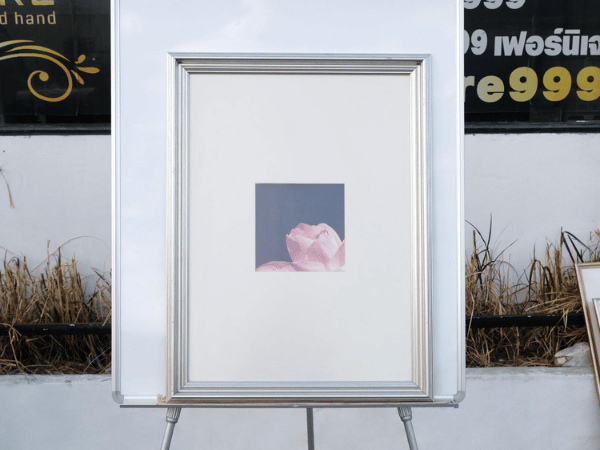 Picture of pink lotus flower, silver frame