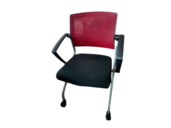 เก้าอี้สัมมนา เก้าอี้สำนักงาน พนักพิงตาข่าย เบาะผ้าสีดำ ที่นั่งพับเก็บได้ มีล้อเลื่อน (2)