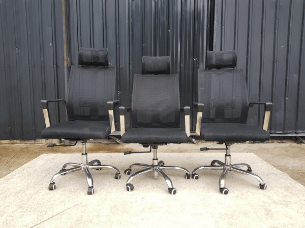 Office chair, fabric cushion, mesh backrest, additional headrest, black