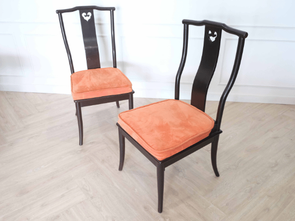 เก้าอี้ไม้สักแท้ เก้าอี้ร้านอาหาร เบาะผ้าสีส้ม งานโรงแรม (6)