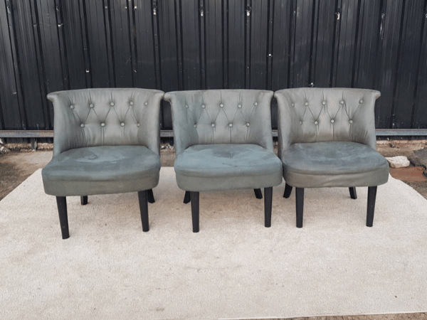 Wooden chair, leather seat with buttons, grey color