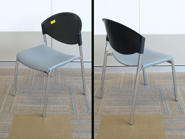 灰色聚乙烯垫椅，黑色聚乙烯靠背，钢框架。