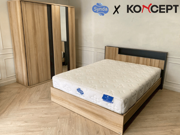 เซ็ตห้องนอน ตู้เสื้อผ้า เตียง 5 ฟุต ยี่ห้อ Koncept ที่นอนสปริง 5 ฟุต  ยี่ห้อ Synda (1)