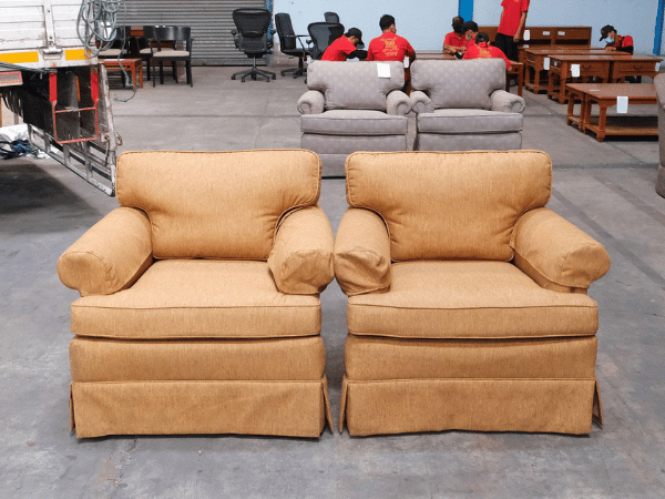 Armchair with wooden frame, fabric cushion, spring base. hotel furniture