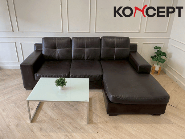 โซฟาเข้ามุมL 3 ที่นั่ง เบาะหนัง สีดำ ยี่ห้อ koncept (1)