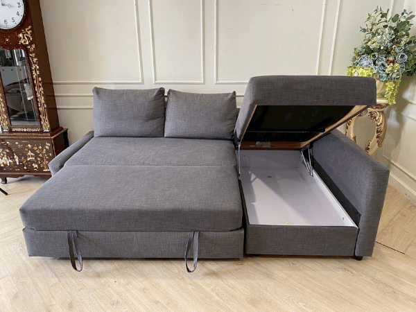 โซฟาเบดเข้ามุม 3 ที่นั่ง เบาะผ้า สีเทา ยี่ห้อ Ikea (1)