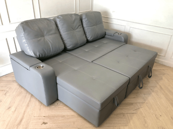 โซฟาเบด 3 ที่นั่ง เบาะหนัง สีเทา ยี่ห้อ summer (1)