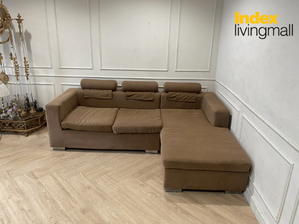 โซฟาเข้ามุมL 3 ที่นั่ง เบาะผ้า สีน้ำตาล ยี่ห้อ index (1)