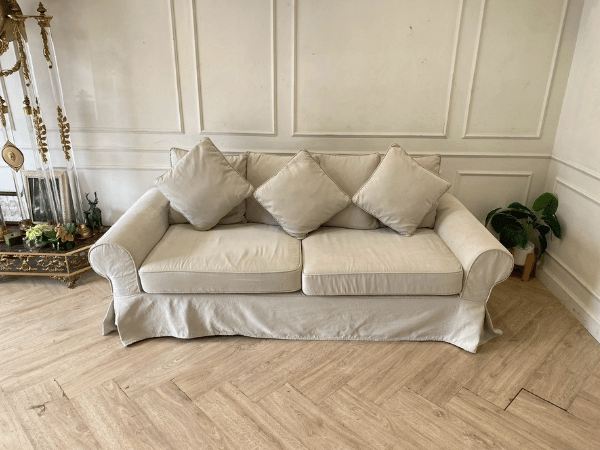 โซฟา 2 ที่นั่ง เบาะผ้า สีครีม (1)