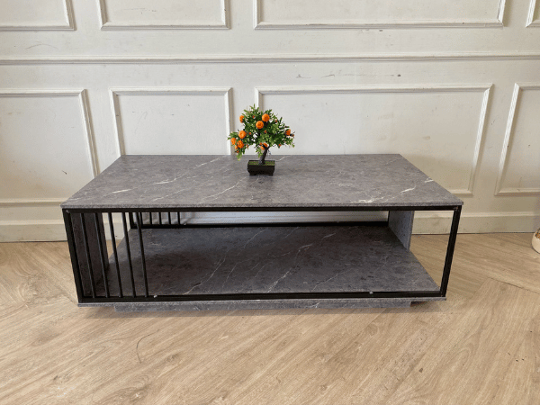 โต๊ะกลาง 2 ชั้น ขาเหล็ก ท็อปไม้ สีเทา (1)