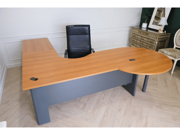 ชุดโต๊ะทำงานผู้บริหาร 3 ชิ้นต่อกัน เข้ามุม L หน้าไม้ ขาเหล็ก Rockworth (มีหลายเซ็ต)