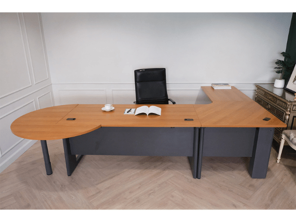 ชุดโต๊ะทำงานผู้บริหาร 4 ชิ้นต่อกัน เข้ามุม L หน้าไม้ ขาเหล็ก Rockworth (มีหลายเซ็ต)