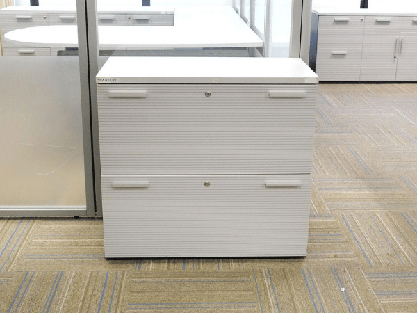 Wooden filing cabinet, 2 drawers, hanging file type (corrugated design), light gray