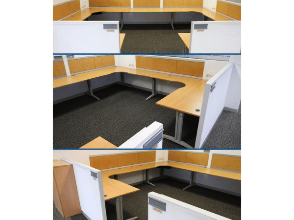 โต๊ะทำงานกลุ่ม 4 ที่นั่ง ทรง C หน้าไม้สีไม้ แบรนด์ Ultra ขาเหล็กสีเทาอ่อน (1)