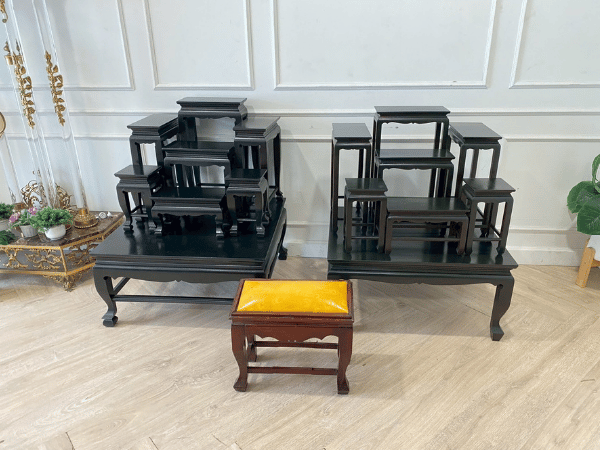 Altar table, set of 7, teak wood