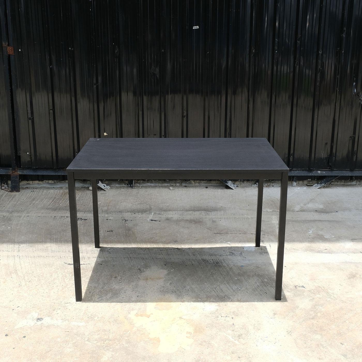 Multi-purpose table Black wood pattern top Black steel leg frame